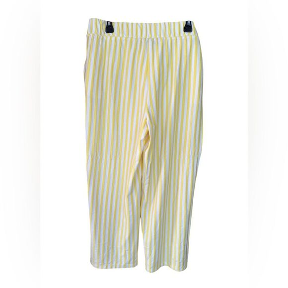 AnyBody Textured Knit Wide Leg Pants Daffodil Yellow/White Stripe Size Large - Picture 3 of 9